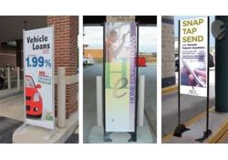 Banner stands at a bank ATM